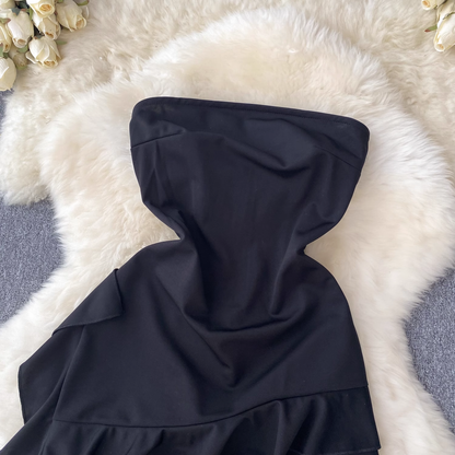 - Black Ribbon Irregular Dress GEU383