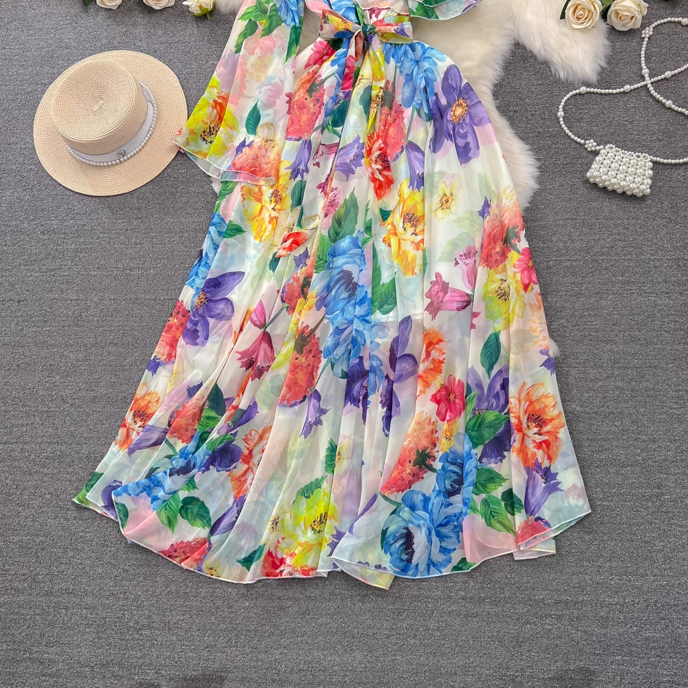 - Women's mid-length a-line printed chiffon dress GEU977