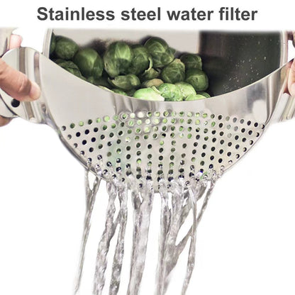 1pc Kitchen Stainless Steel Pot Strainer, Hand Held Pot Drainer, Fruit Washing Filter