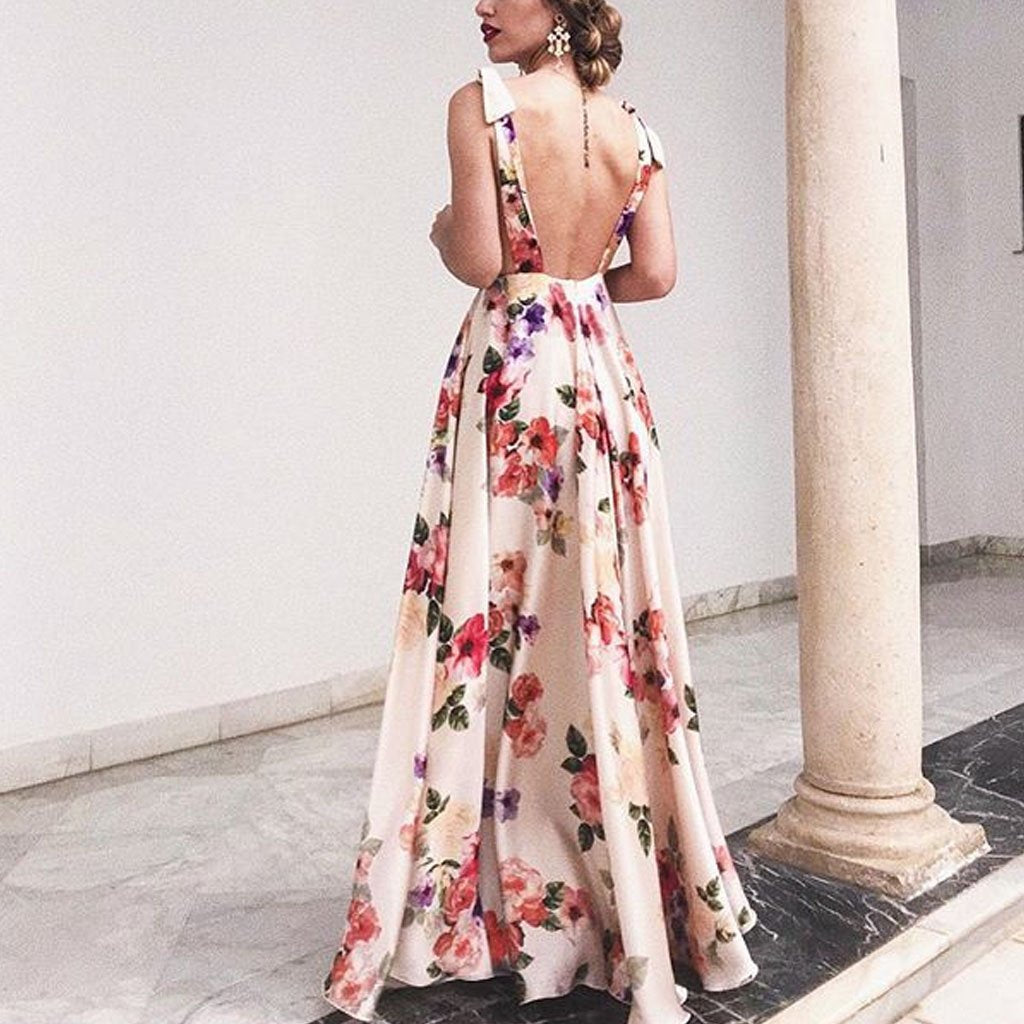 vmtvr - Sexy New Backless Floral Print Maxi Dress