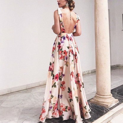 vmtvr - Sexy New Backless Floral Print Maxi Dress