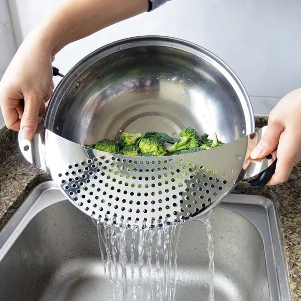 1pc Kitchen Stainless Steel Pot Strainer, Hand Held Pot Drainer, Fruit Washing Filter