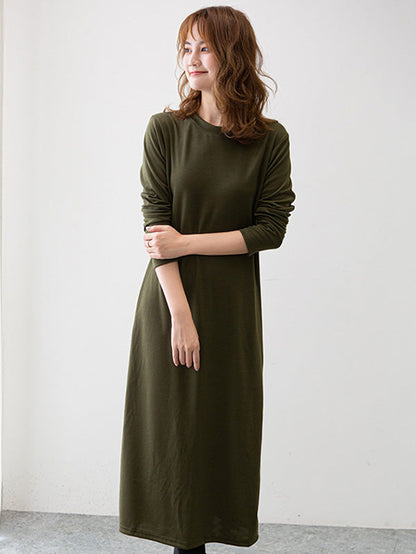 vmtvr - Simple Solid Color Round-Neck A-Line Midi Dress