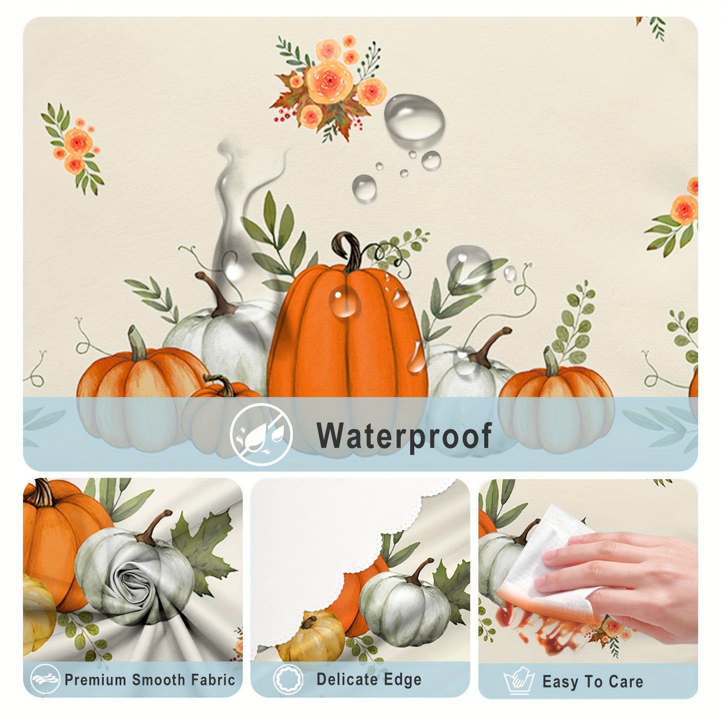 1pc, Waterproof and Stain-Resistant Fall Tablecloth with Pumpkin, Maple Leaf, and Fallen Leaf Print - Perfect for Indoor and Outdoor Dining and Party Decor