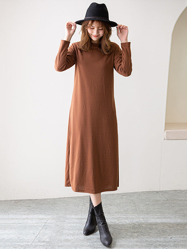 vmtvr - Simple Solid Color Round-Neck A-Line Midi Dress