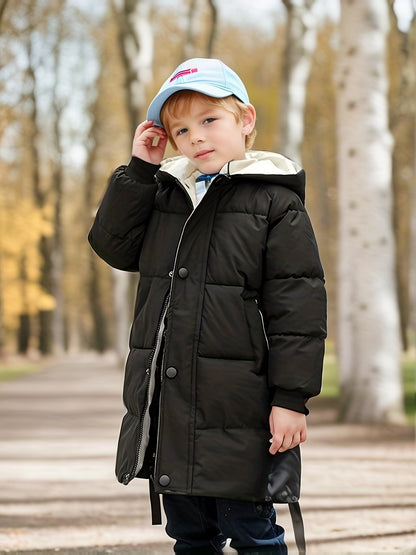 Kid's Medium Length -padded Jacket, Warm Zip Up Hooded Coat, Boy's Clothes For Winter Outdoor, As Gift