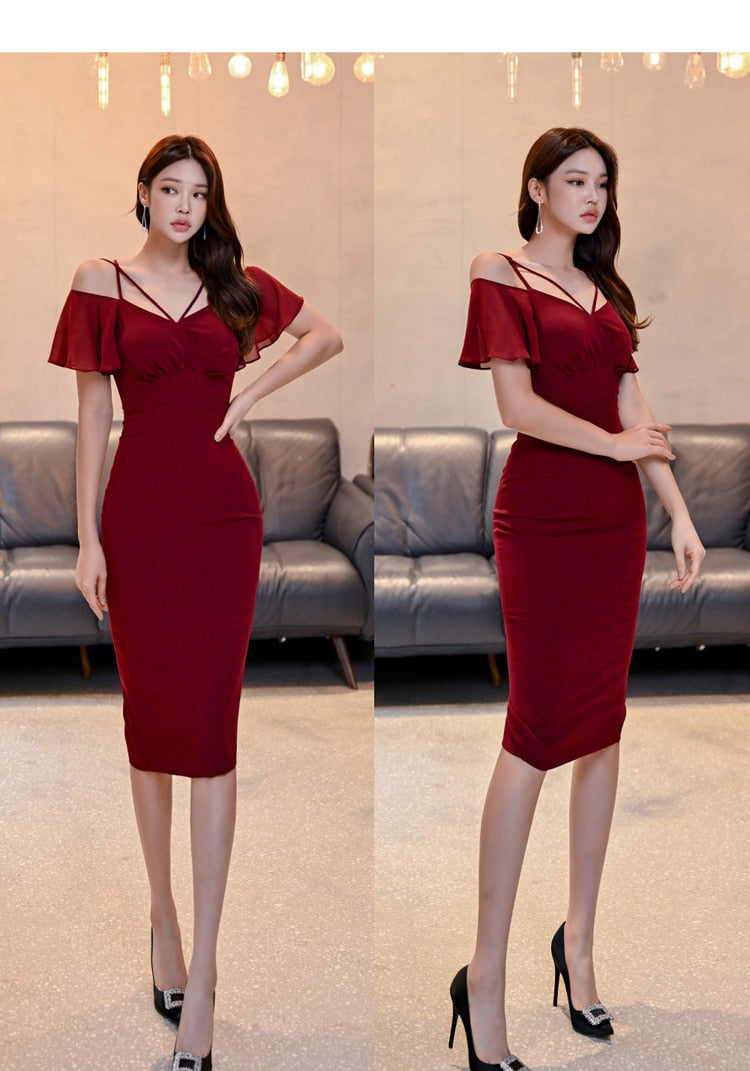 vmtvr - Autumn Vintage Sexy Vestidos Simple Chic Neck Party Dress Women Office Bodycon Sheath Casual Pencil