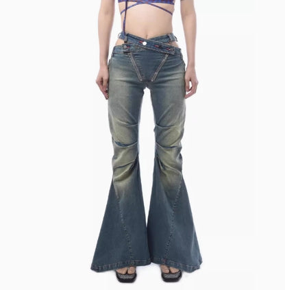 Casual Street Print Patchwork Zipper High Waist Straight Denim Jeans