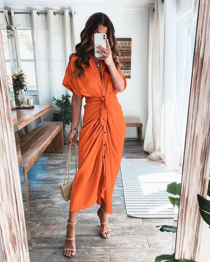 vmtvr - Commuter Tie Lapel Fashion Forged Long Shirt Maxi Dresses