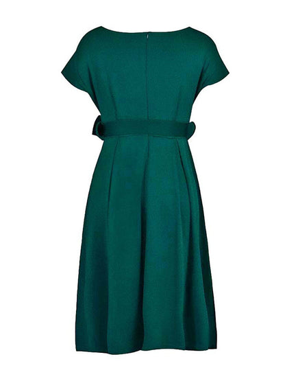 vmtvr - Bowknot Lace-Up Solid Color V-Neck Midi Dresses