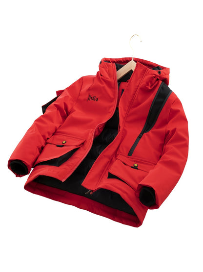 Boys Padded Hooded Jacket, Windproof Warm Hooded Coat, Color Clash Thickened Top, Boy's Clothes For Winter Outdoor Travel, As Christmas Gift