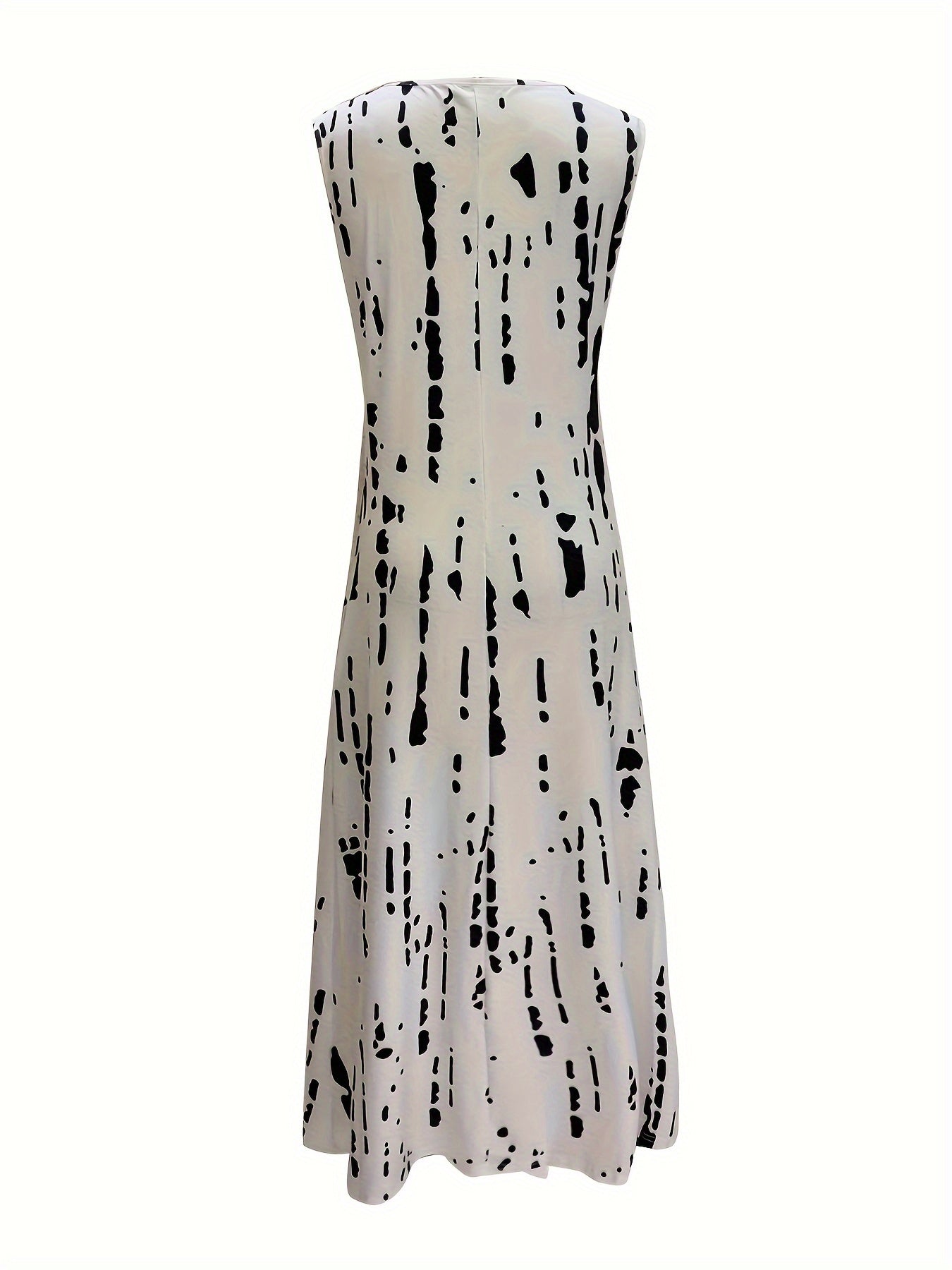 Abstract Print Midi Dress, Elegant Keyhole Sleeveless Dress, Women's Clothing