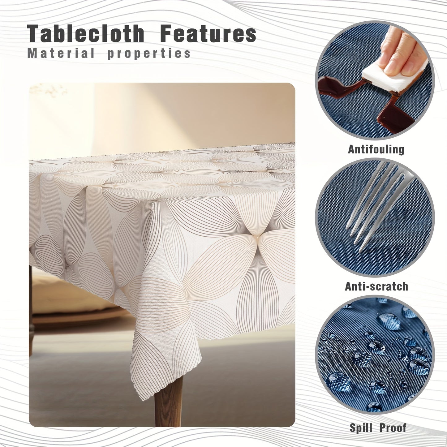 1pc Elegant Polyester Tablecloth with Waterproof Design - Geometric & Floral Patterns, Wrinkle-Free, Perfect for Indoor/Outdoor Dining