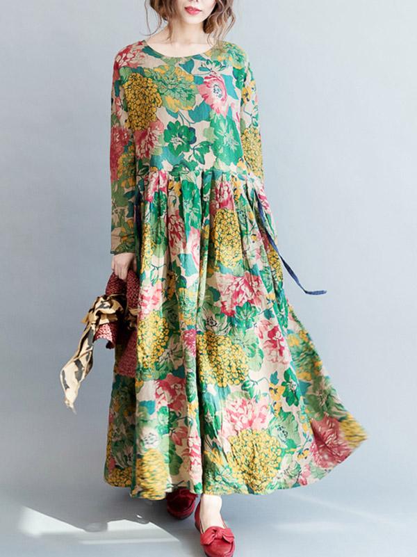 vmtvr - National Style Flower Printed Long Dress