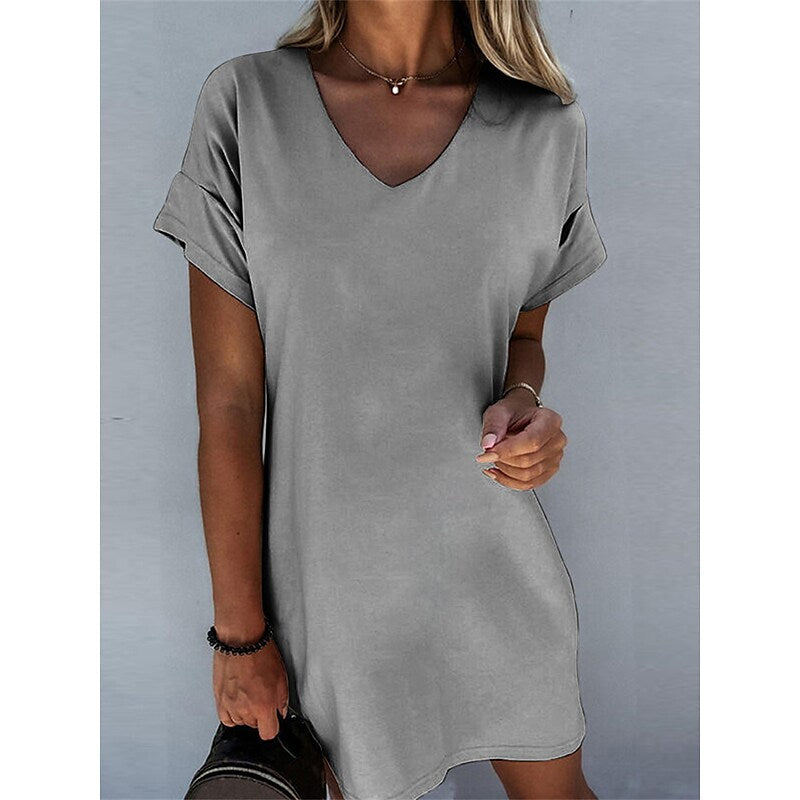 Women's Casual Dress T Shirt Dress Tee Dress Summer Dress Plain Loose V Neck Mini Dress Active Fashion Outdoor Daily Short Sleeve Loose Fit Black White Gray Spring Summer S M L XL XXL