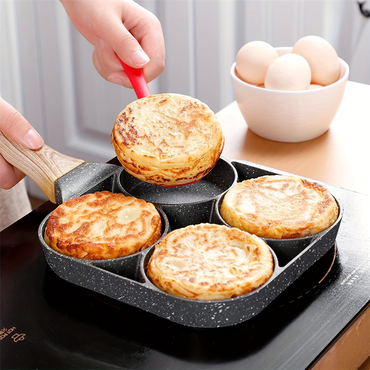 1pc 4-Hole Non-Stick Egg Frying Pan - Ideal for Omelette, Fried Egg, Pancake, Burger, Bacon, Steak - Easy to Clean, Heat-Resistant, Durable, Perfect for Breakfast, Brunch, and Snack