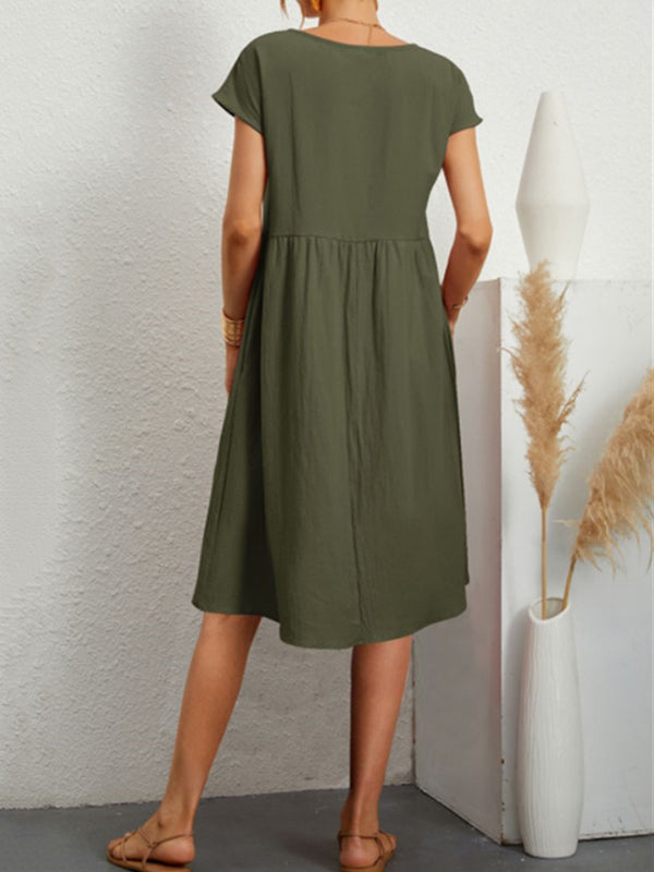 11 Colors Round-Neck Solid Color A-Line Midi Dress