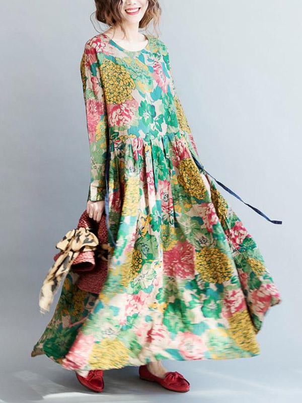 vmtvr - National Style Flower Printed Long Dress