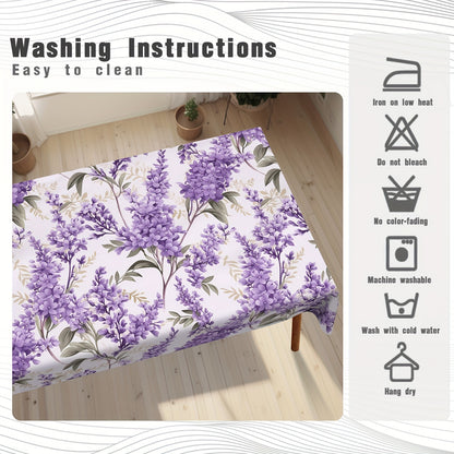 1 Pc Elegant Vintage Floral Tablecloth – Waterproof & Wrinkle-Resistant, Beautiful Lavender Design for Indoor/Outdoor Dining, Perfect for Spring/Summer Parties, Lunches, Dinners, and Easter Celebrations