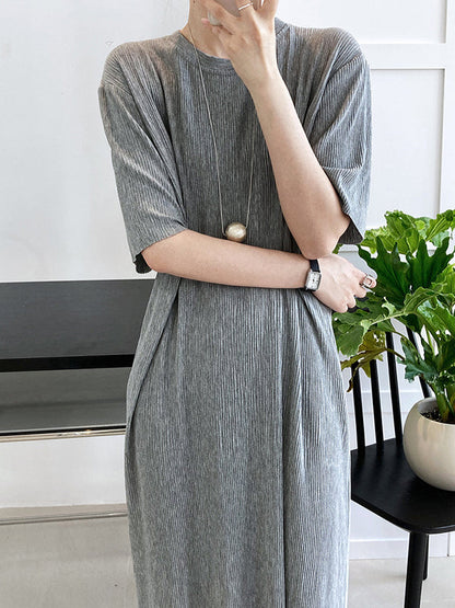 vmtvr - Original Casual Pleated Solid Color Midi Dress