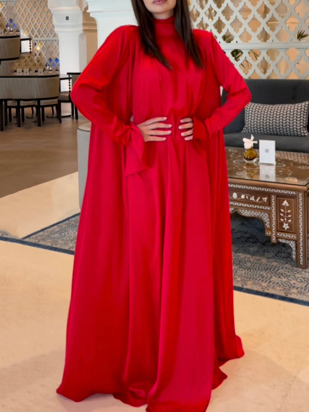 vmtvr - Flared Sleeves Long Sleeves Solid Color High-Neck Maxi Dresses