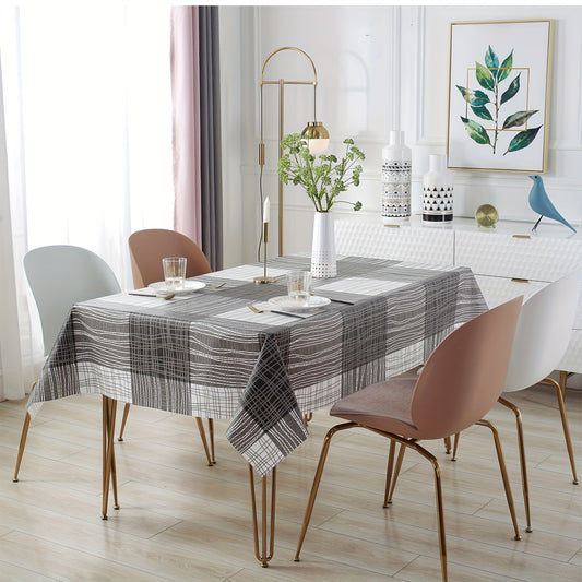 1PC Premium PVC Striped Waterproof and Heat-Resistant Tablecloth - Easy to Clean, Wash-Free, Reusable, and Durable Dining Cloth for Coffee Table, Indoor and Outdoor Use - Perfect for Family Gatherings, Parties, and Everyday Meals