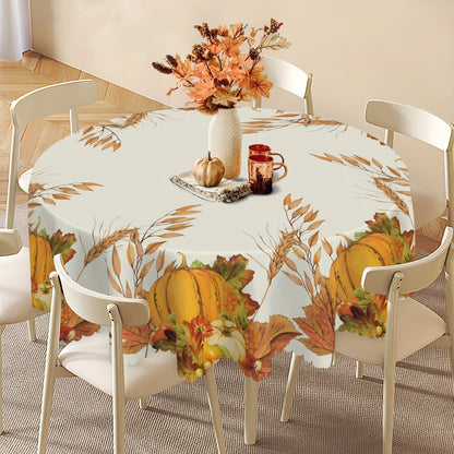 1pc, Round Tablecloth, Autumn Leaf Thanksgiving Pumpkin Table Cloth, Fall Tablecover, Waterproof Stain Wrinkle Free, Circle Tablecloth, Indoor And Outdoor Table Cover, For Home Kitchen Dining Party Decoration