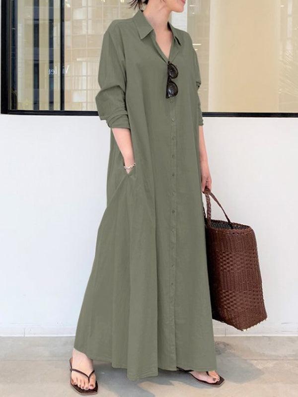 vmtvr - Original Solid Color Lapel Shirt Dress