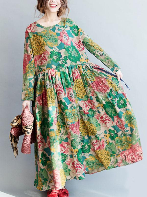 vmtvr - National Style Flower Printed Long Dress