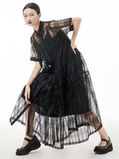 vmtvr - Original Solid Color Hollow See-Through Thin Midi Dress