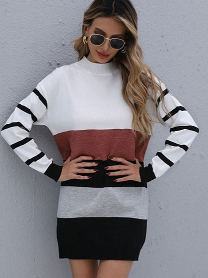 vmtvr - Urban Contrast Color Striped Sweater Dress Mini Dress