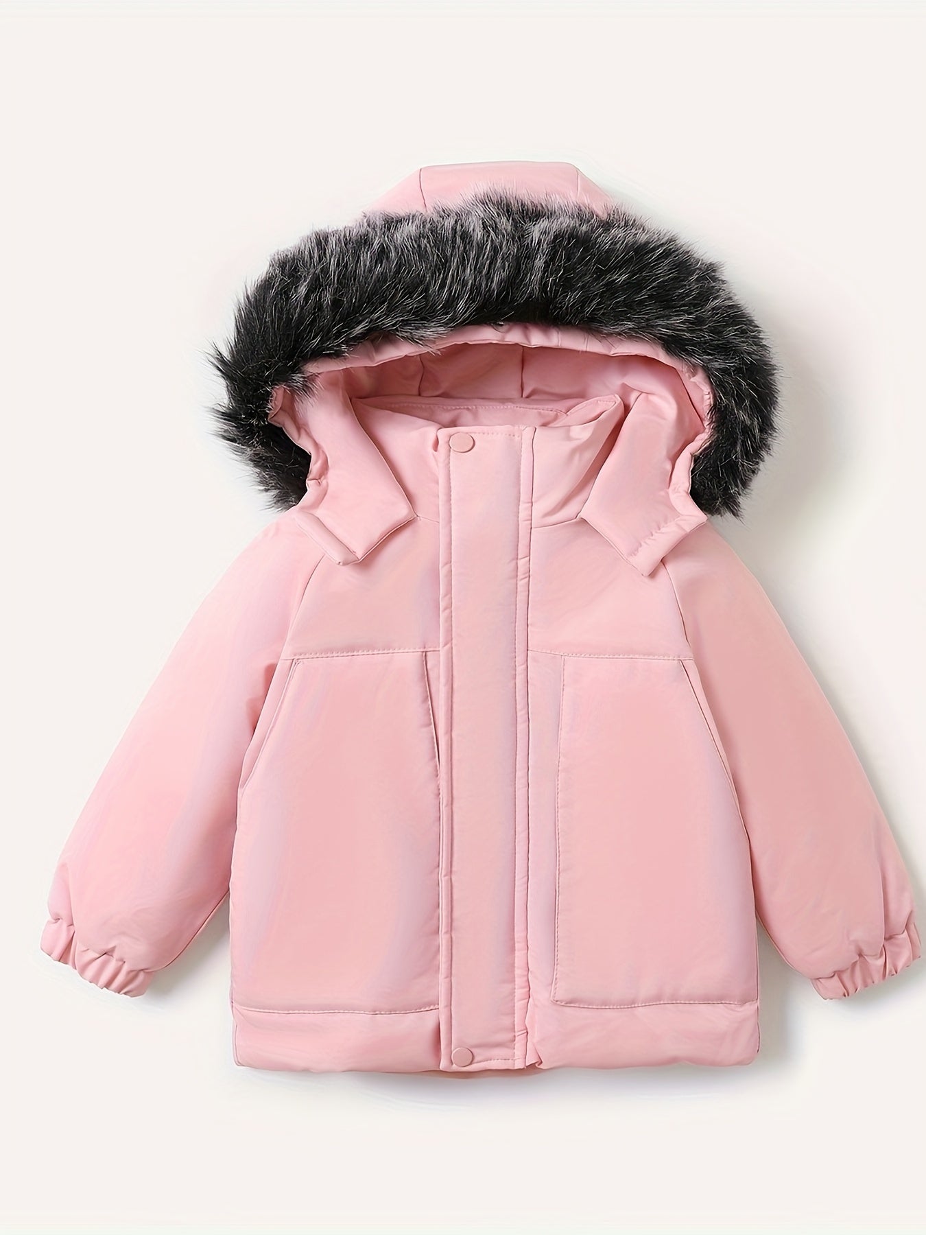 Cozy Boys' Hooded Jacket With Removable Fleece Collar - Casual & Warm Autumn And Winter Coat For Young Ones