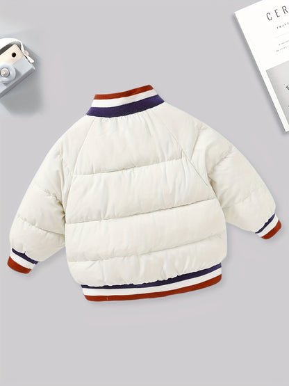 Boys Trendy Winter Thick Baseball Coat, Down Light Warm Jacket Cute Hooded Outerwear