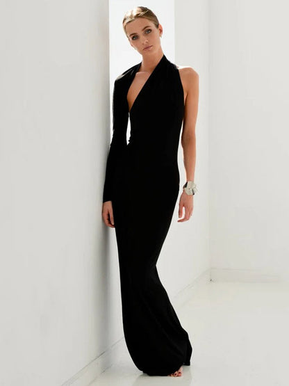 vmtvr - Stylish Skinny Asymmetric Hollow Backless One-Shoulder Maxi Dress