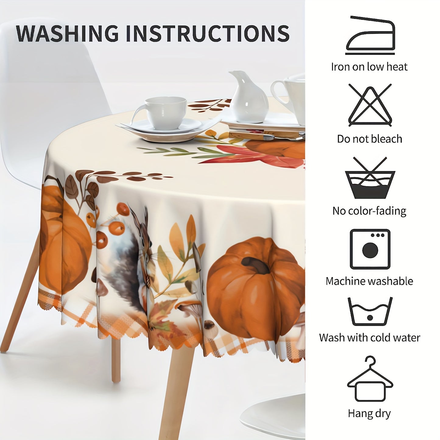 1pc, Waterproof and Stain-Resistant Fall Tablecloth with Pumpkin, Maple Leaf, and Fallen Leaf Print - Perfect for Indoor and Outdoor Dining and Party Decor