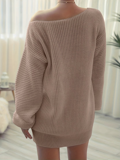 Off Shoulder Knit Sweater Dress - Elegant & Cozy Women's Style for Fall/Winter, Mid-Elasticity, Easy Care