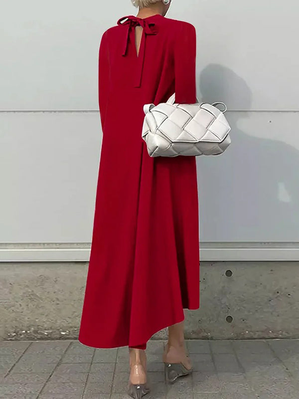 Casual Long Sleeves High-Low Solid Color Maxi Dresses