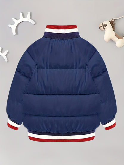 Boys Trendy Winter Thick Baseball Coat, Down Light Warm Jacket Cute Hooded Outerwear