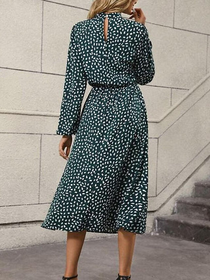 Women's Casual Dress A Line Dress Print Dress Polka Dot Print Stand Collar Midi Dress Active Fashion Outdoor Street Long Sleeve Loose Fit Green Fall Winter S M L XL XXL