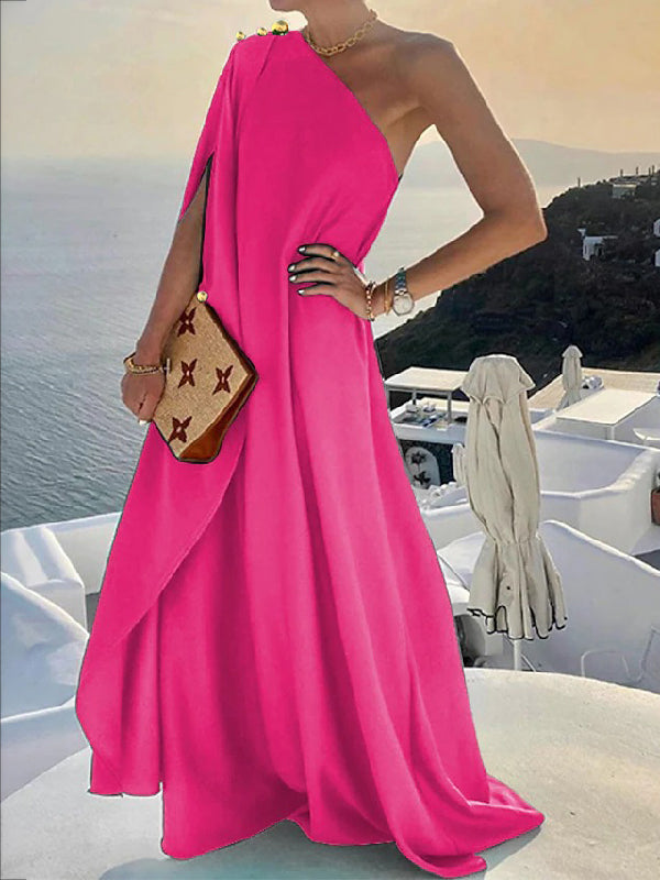 vmtvr - Simple Asymmetric Solid Color One-Shoulder Maxi Dresses