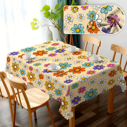 1pc Rectangle Embroidered Linen Tablecloth - Wrinkle-Free, Spring-Inspired Kitchen & Dining Table Linens for Outdoor and Indoor Use