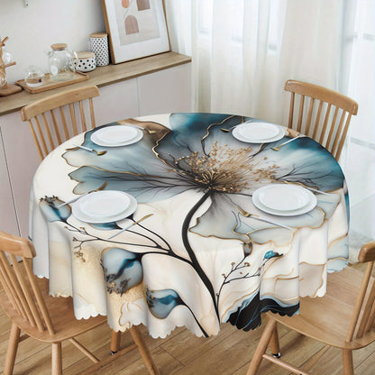 1pc, Marble Printed Tablecloth, Summer Floral Printed Decorative Table Cloth, Edge Embossing Craft, Stain Resistant, Waterproof, No Pleated Table Cover, Room Decor