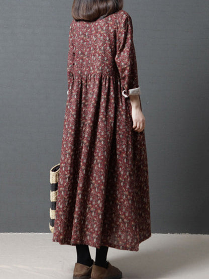 vmtvr - Vintage Floral Stand Collar Midi Dress