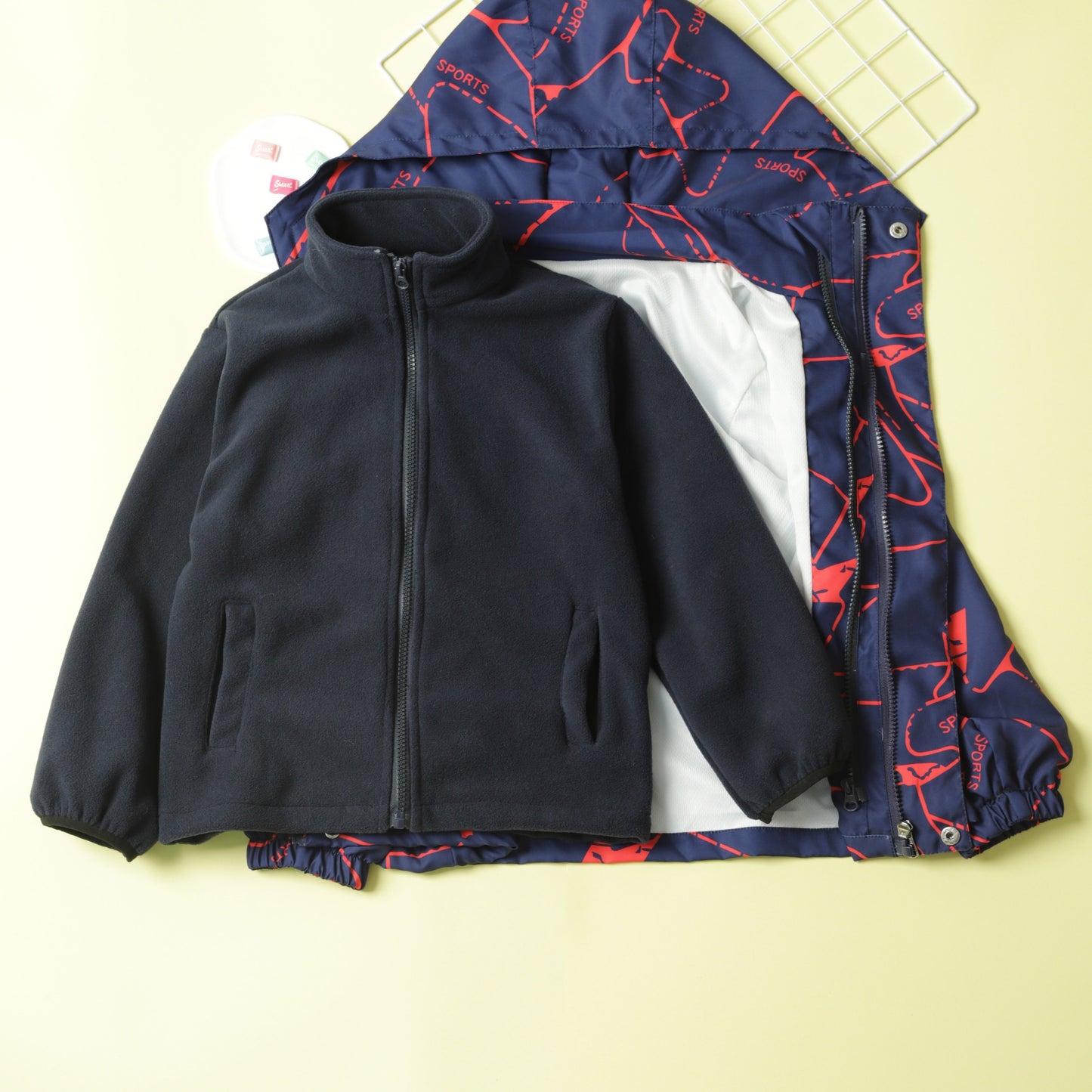 Boy's Lightning Pattern 3-in-1 Jacket, Detachable Liner Hooded Coat, Windproof, Waterproof And Warm Outerwear For Kids