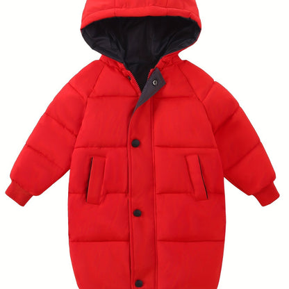 Kid's Medium Length -padded Jacket, Warm Zip Up Hooded Coat, Boy's Clothes For Winter Outdoor, As Gift