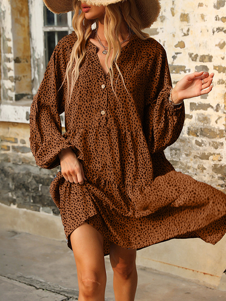 vmtvr - Vintage Print Long Sleeve Mini Dress