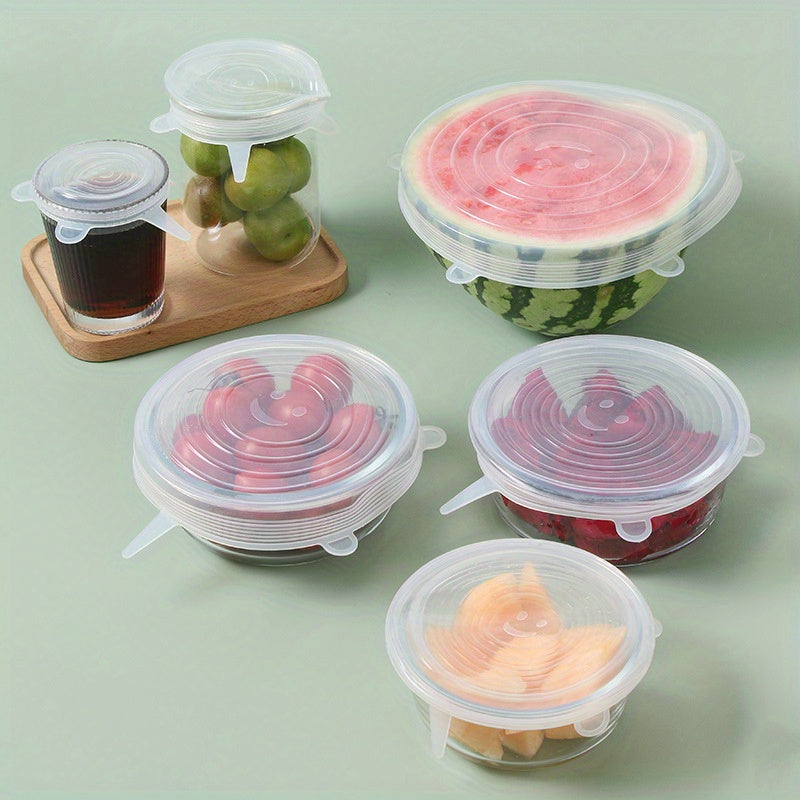 6pcs Premium Elastic Silicone Lids - Reusable Food Storage Bowl Covers - Dishwasher & Refrigerator Safe, Durable, Easy-to-Clean Kitchen Supplies for Fresh Food Preservation