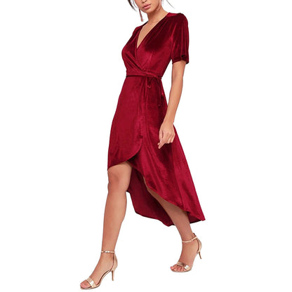 vmtvr - Fashion V Neck Velvet Midi Dress