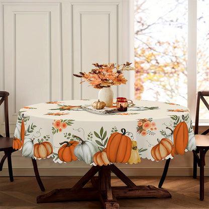 1pc, Waterproof and Stain-Resistant Fall Tablecloth with Pumpkin, Maple Leaf, and Fallen Leaf Print - Perfect for Indoor and Outdoor Dining and Party Decor