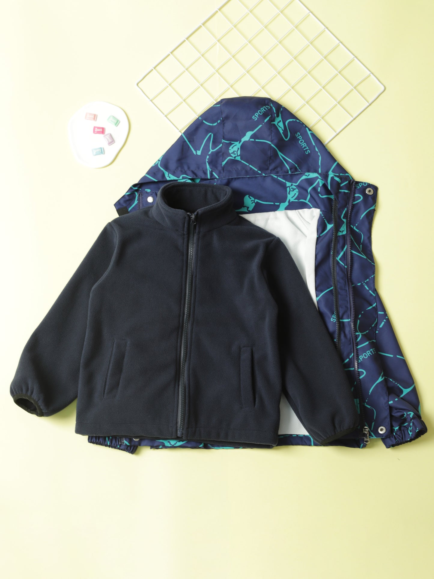 Boy's Lightning Pattern 3-in-1 Jacket, Detachable Liner Hooded Coat, Windproof, Waterproof And Warm Outerwear For Kids